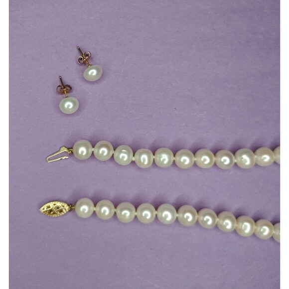 Vintage CP Pearl Necklace Earrings Set 14K Gold Filigree Clasp Bridal Jewelry 2x - Picture 16 of 16